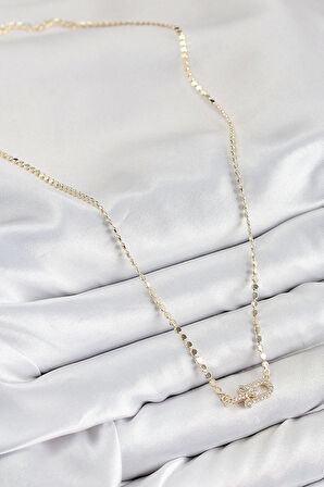 Pirinç Zirkon Taşlı Tifany Model Ezme Zincir Gold Renk Kadın Kolye