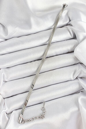 316L Çelik Gümüş Renk Yassı Zincir Model Kadın Bileklik