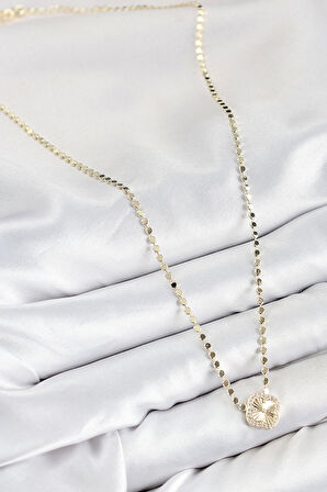 Pirinç Zirkon Taşlı Yonca Model Ezme Zincir Gold Renk Kadın Kolye