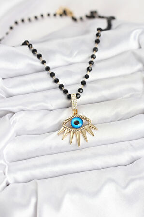 316L Çelik Zincir Kristal Boncuklu Göz Model Kadın Kolye