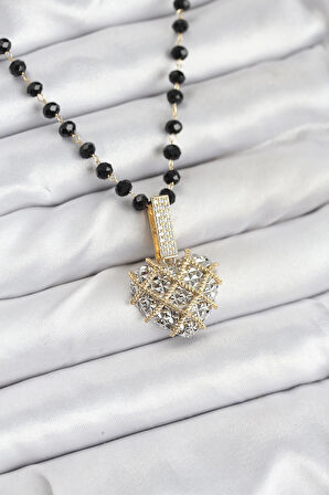 316L Çelik Zincir Kristal Boncuklu Kalpli Kadın Kolye