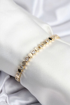 Pirinç VIP Seri Gold Renk Petek Model Kadın Bileklik