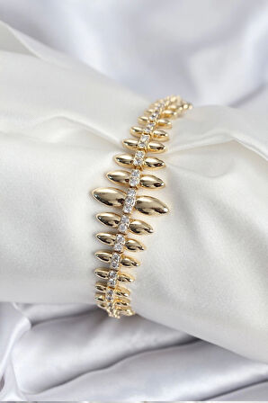 Pirinç VIP Seri Gold Renk Sıralı Damla Model Kadın Bileklik
