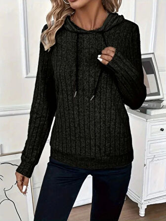 Kadın Uzun Kollu Kapşonlu Bağcıklı şardonlu Kaşkorse Bluz