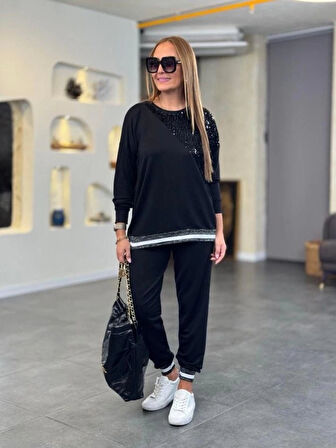 Kadın Modal Kumaş Payetli Sim Ve Ribanalı Detay Ikili Takım