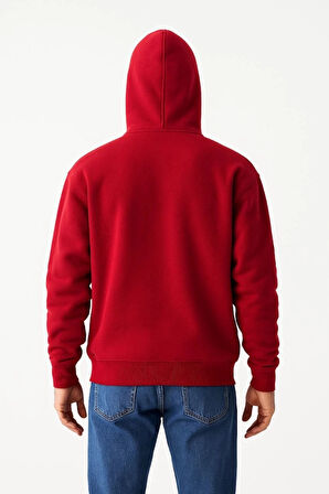 Samuray Ninja Çift Kapşonlu ZIP Fermuarlı Kanguru Çepli Tam Fermuarlı Hoodie Swetshirt - Kırmızı