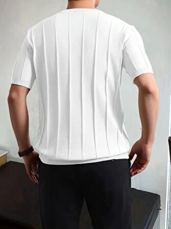 Erkek Kısa Kollu Bisiklet Yaka çizgili Triko Tshirt