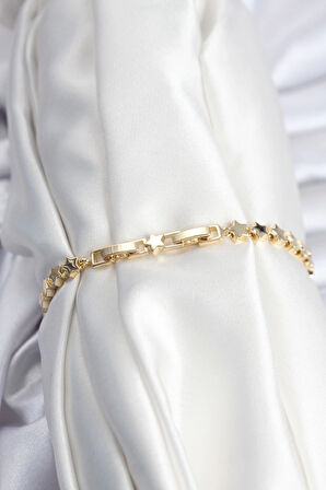 Pirinç VIP Seri Gold Renk Sıralı Yıldız Model Kadın Bileklik