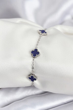 316L Çelik Gümüş Renk Lacivert Baby Boy Yonca Kadın Bileklik