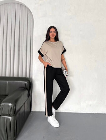 Kadın Modal Dokulu Kumaş Yanı şeritli Takım