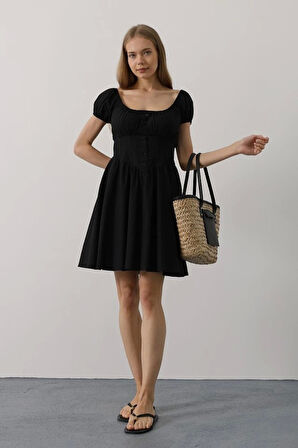 Beli Korseli Mini Elbise - Siyah