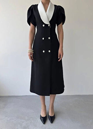 Reta Düğme Detaylı Elbise