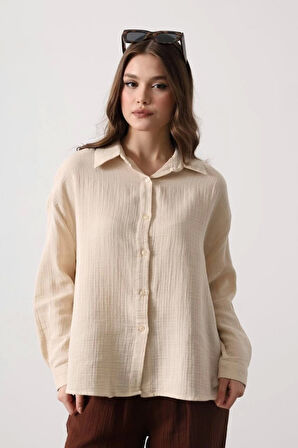 Müslin Uzun Kol Gömlek - Bej