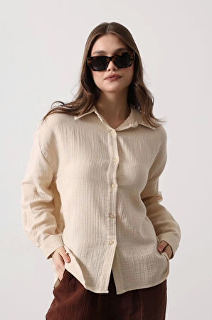 Müslin Uzun Kol Gömlek - Bej