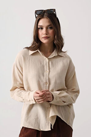 Müslin Uzun Kol Gömlek - Bej