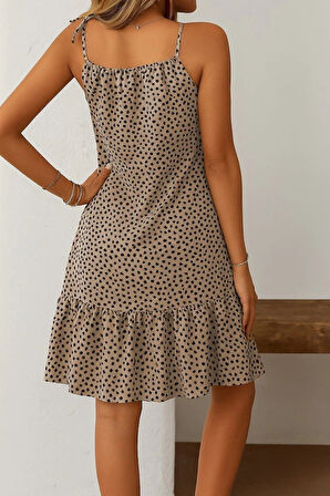 Kadın Boyundan Askılı Desenli Fırfırlı Süprem Elbise