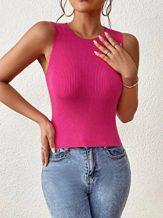 Kadın Sıfır Kol Sırt çapraz Detay Triko Bluz