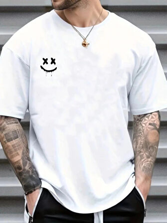 Erkek Kısa Kollu Bisiklet Yaka Baskılı Süprem Bluz