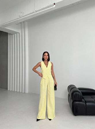 Keten Sirti Çapraz Geçi̇şli̇ Cepken Pantolon Takim