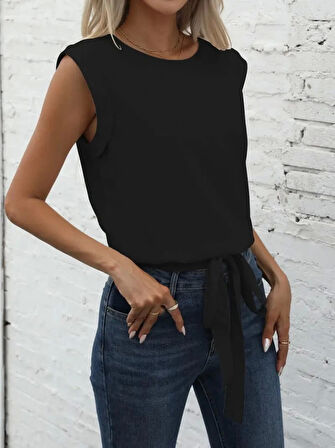 Kadın Sıfır Kol Etek Ucu Bağlama Detay Ithal Krep Bluz