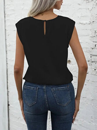 Kadın Sıfır Kol Etek Ucu Bağlama Detay Ithal Krep Bluz