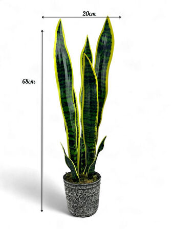 Yapay Çiçek Saksılı Yeşil Kılıç Çiçeği 68cm Salon Çiçeği Gri Seramik Saksılı Yapay Bitki