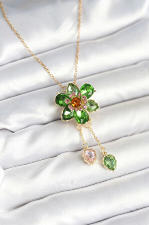 316L Çelik Zincir Gold Renk Çiçek Model Sallantılı Kadın Kolye