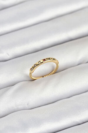 Pirinç Gold Renk Renkli Zirkon Taşlı Kadın Yüzük