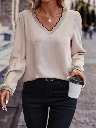 Kadın Uzun Kollu V Yakalı Aerobin Bluz
