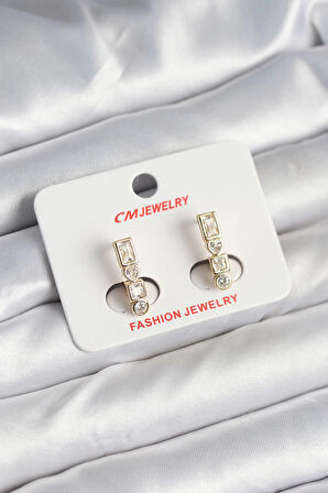 Pirinç Gold Renk Zirkon Taşlı Vintage Kadın Küpe