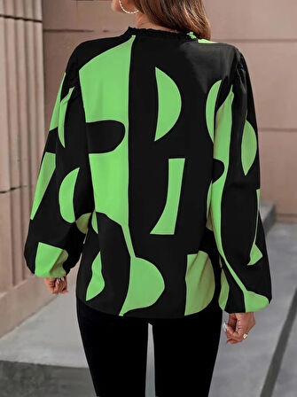 Kadın Uzun Kollu V Yakalı Desenli Modal Bluz