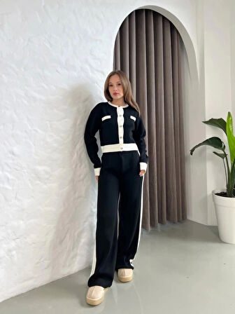 Kadın Uzun Kollu şerit Detay Triko Takım