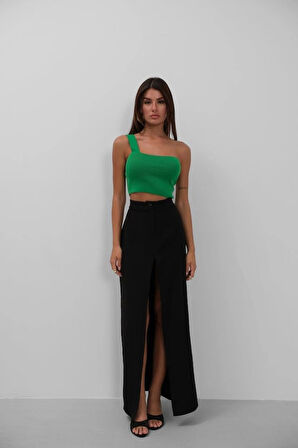 Tek Omuz Crop Bluz