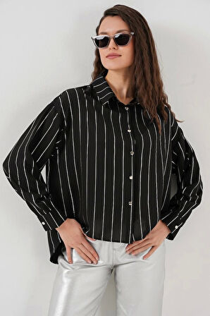 5924 Gümüş Çizgili Gömlek - Siyah