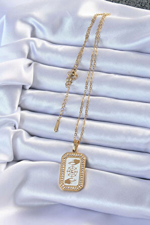 316L Çelik Zincir Altın Renk Mineli Zirkon Taşlı Göz Figür Tarot Kolye