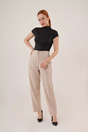 Çift Pens Detaylı Krem Pantolon