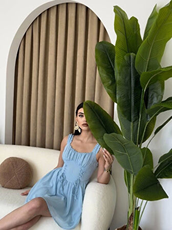 Aria Büzgü Askılı Elbise