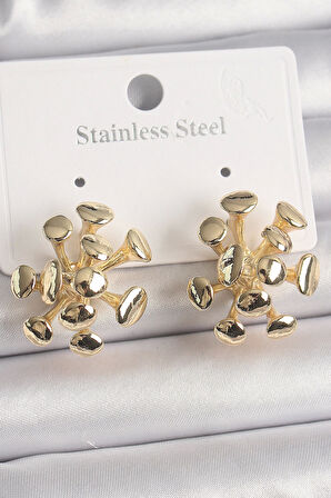 Pirinç Gold Renk Virüs Figür Model Kadın Küpe