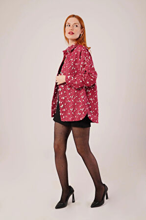 Eskitme Görünümlü Denim Bordo Gömlek