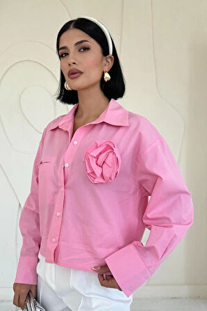Pembe Fleto Cepli Poplin Gömlek