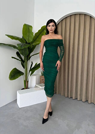 Polack Tek Omuz Tül Elbise