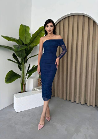 Polack Tek Omuz Tül Elbise