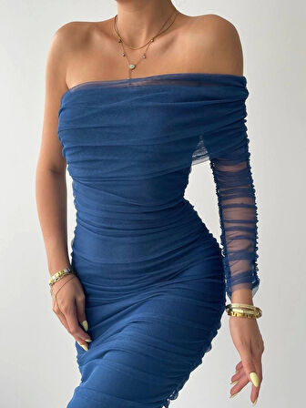 Polack Tek Omuz Tül Elbise