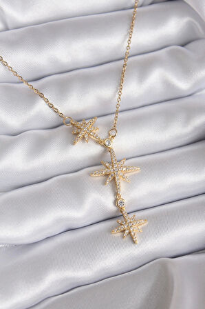 316L Çelik Zincir Gold Renk Zirkon Taşlı Kutup Yıldızı Model Kadın Kolye