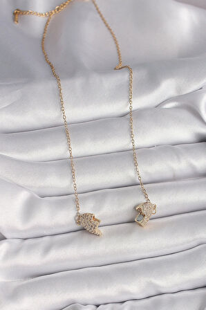316L Çelik Gold Renk Zincir Zirkon Taşlı Mıknatıslı Kalp Model Kadın Kolye