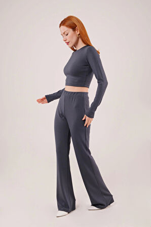 Fitilli Bluz Ve Pantolon Antrasit İkili Takım