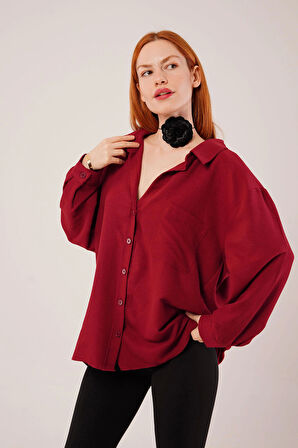 Basic Oversize Bordo Gömlek