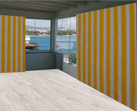 Ceylan Home Balkon Perdesi Sarı Kalın Çizgili Bağcıklı 725x250