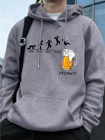 Cuma bira sevgilisi komik baskılı erkek kazak kış polar sıcak Hoodies kore gevşek cep kazakla