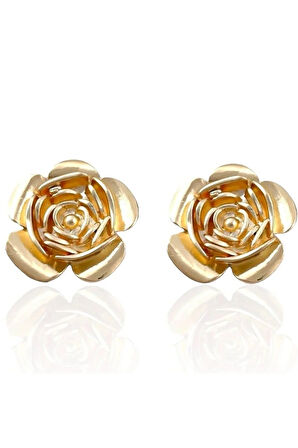 Gül Tasarımlı Gold Kaplama Küpe